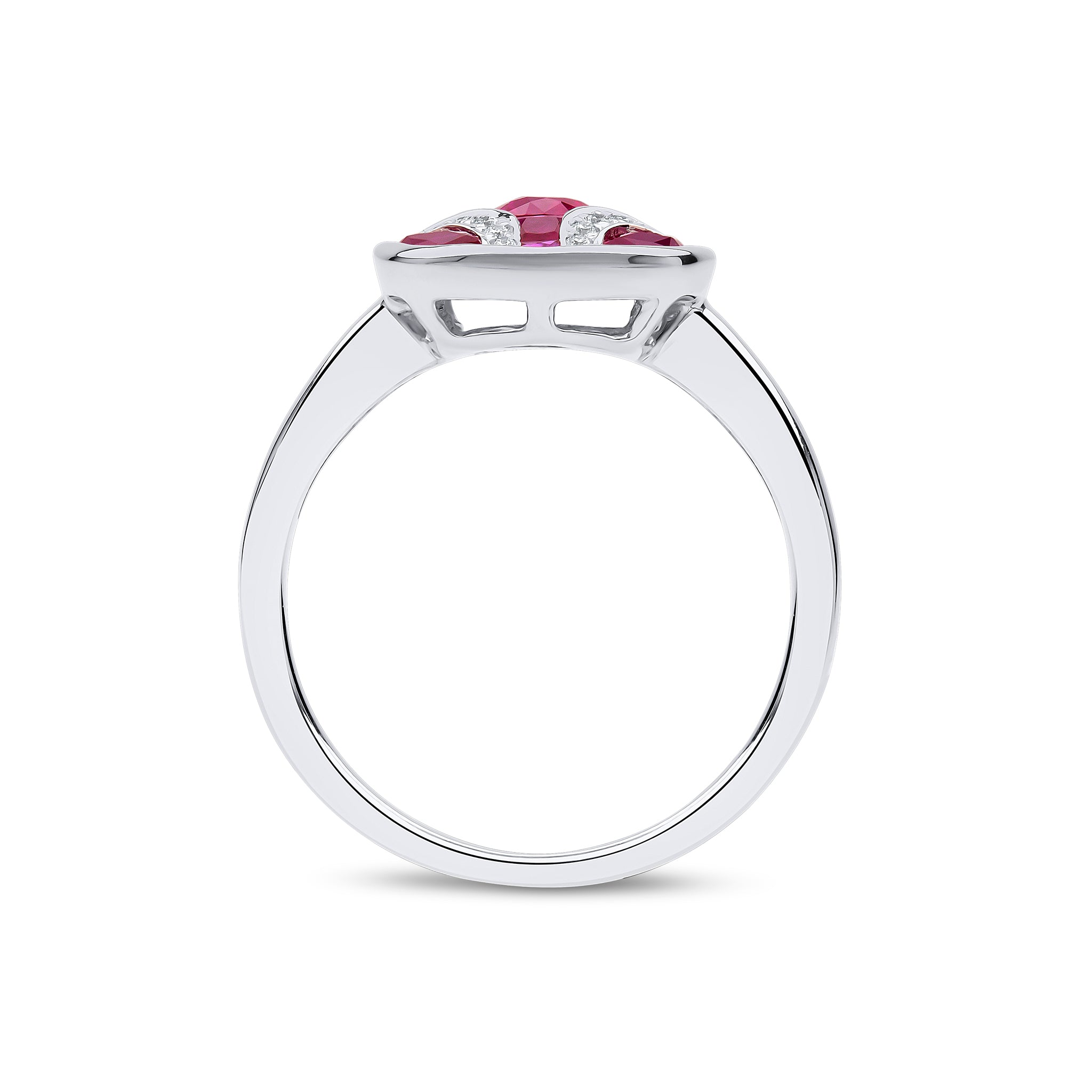 18CT White Gold Ruby & Diamond Shield Ring – Herbert Marx