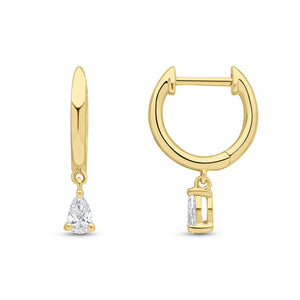 18CT Yellow Gold Hoop Earrings with Pear Shaped Diamond Drops