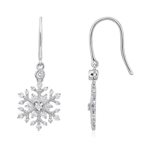 18CT White Gold Diamond Snowflake Drop Earrings