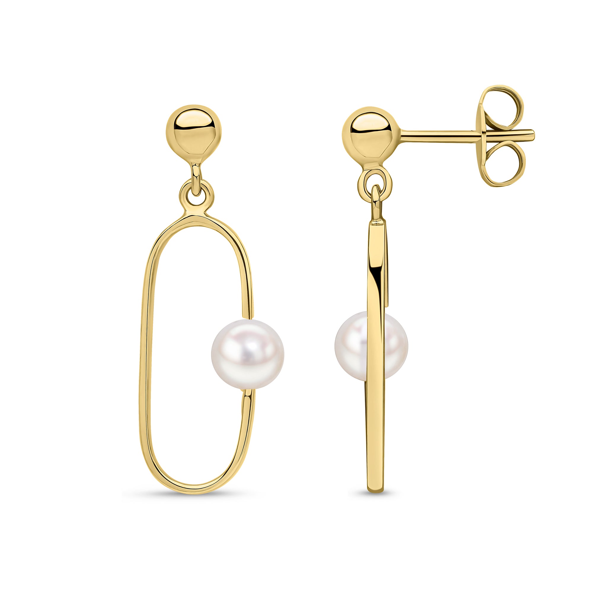9ct Gold 7mm Real Cultured Freshwater Pearl Drop Earrings – Round White Pearls, Butterfly Closure, Gift Boxed – Made In England