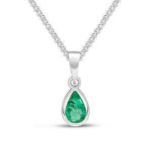 9CT White Gold Pear Shaped Emerald Rubover Pendant 6x4mm