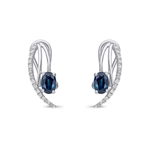 9ct White Gold 19x7mm Oval Sapphire and Diamond Pavé Stud Earrings with Peg and Clip Fastening