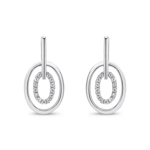 9ct White Gold 15x8mm Pavé Set Diamond Double Oval Drop Earrings