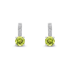 9ct White Gold 5mm Round Peridot and Round Diamond Drop Earrings