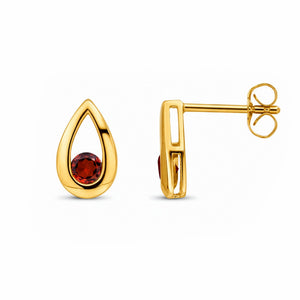 9ct Yellow Gold Round Garnet Teardrop Stud Earrings