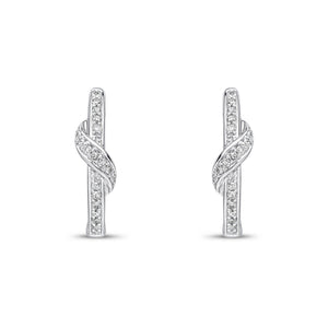 9ct White Gold Round Diamond Pave Set Crossover Hoop Earrings