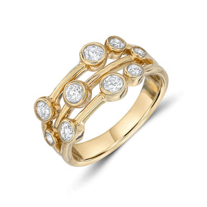 9CT Yellow Gold Diamond 3 Row Bubble Ring 0.75ct