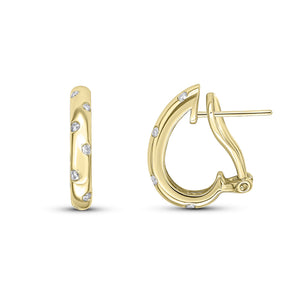 18CT Yellow Gold Round Diamond Flush Set Oval Peg & Clip Half Hoop Earrings