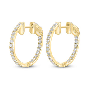 18CT Yellow Gold Full Diamond Round Hoop Earrings 18mm