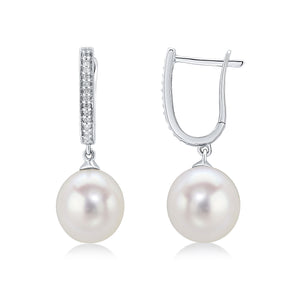 18ct White Gold, Diamond Hoop & Pearl Drop Earrings