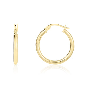 18CT Yellow Gold Plain Thin Hoop Earrings 19mm