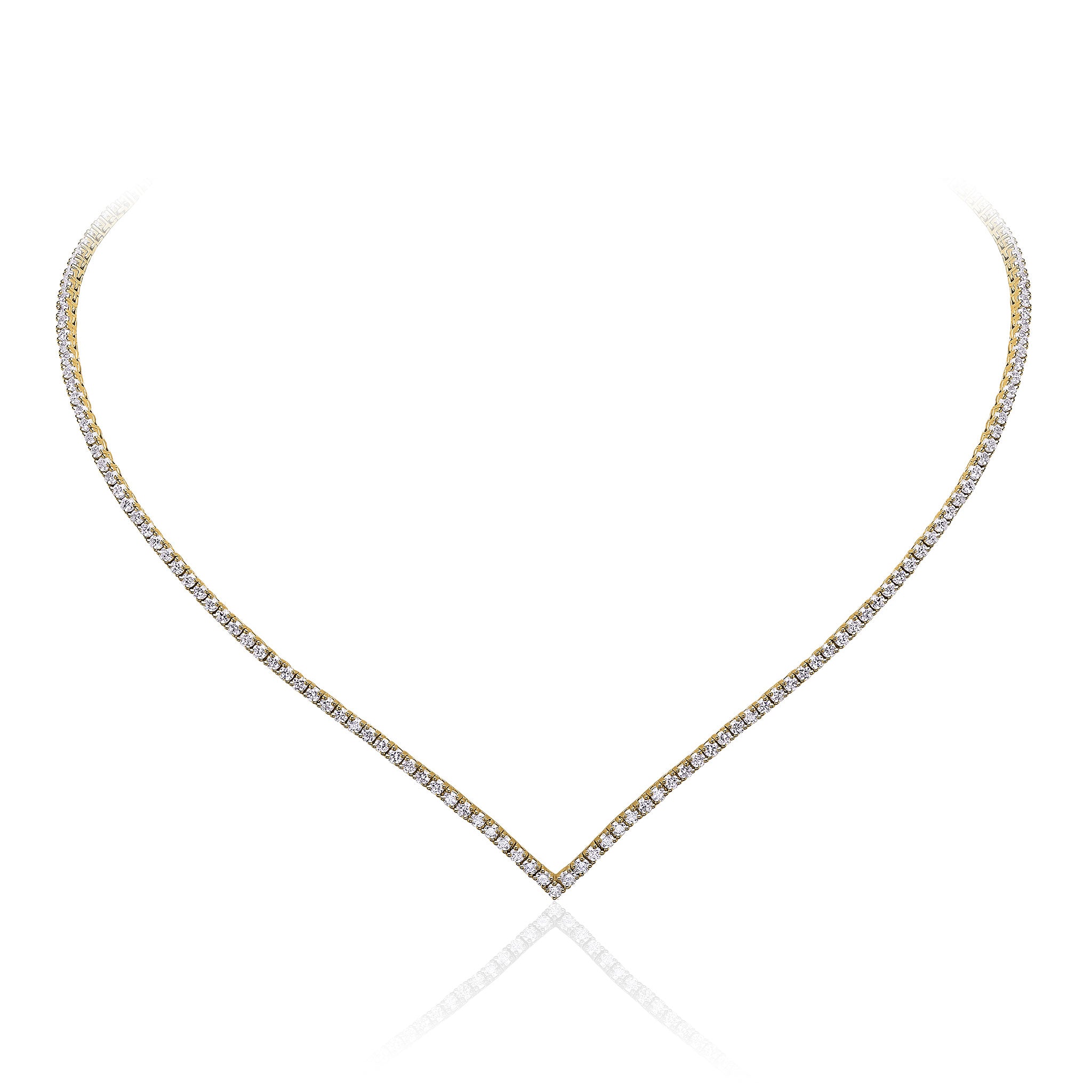 18CT Yellow Gold Round Diamond V Line Necklace Herbert Marx