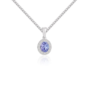 18CT White Gold Oval Tanzanite & Diamond Cluster Pendant 5x4mm