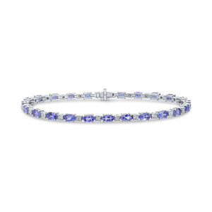 18CT White Gold Oval Tanzanite & Round Diamond Line Bracelet