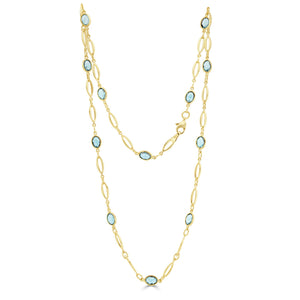 9CT Yellow Gold Marquise & Oval Swiss Blue Topaz Necklace 18"