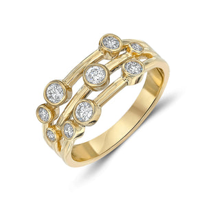 18CT Yellow Gold Diamond 3 Row Bubble Ring 0.50ct