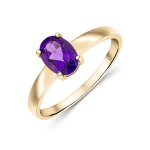 9CT Yellow Gold Oval Amethyst Claw Ring 7x5mm
