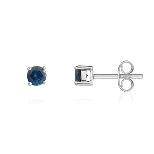 9CT White Gold Round Blue Sapphire Claw Stud Earrings 4mm