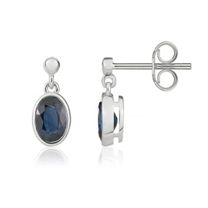 9CT White Gold Oval Shaped Blue Sapphire Drop Earrings 6x4mm
