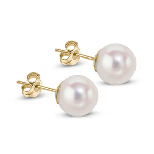 18CT Yellow Gold Akoya Pearl Stud Earrings 8-8.5mm