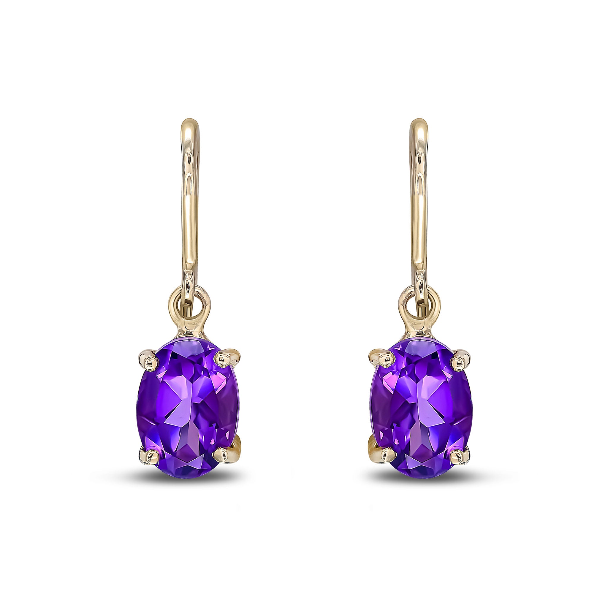 9CT Yellow Gold Oval Shaped Amethyst Claw Hook Drop Earrings 7x5mm –  Herbert Marx