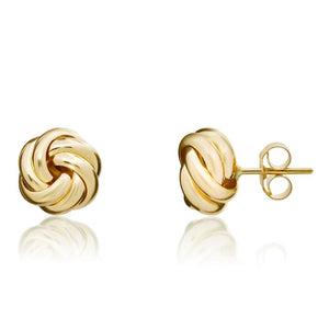 9CT Yellow Gold Two Row Knot Stud Earrings   8.5mm