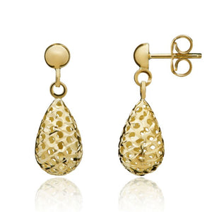9CT Yellow Gold Pierced Bombe Drop Earrings  20x7mm